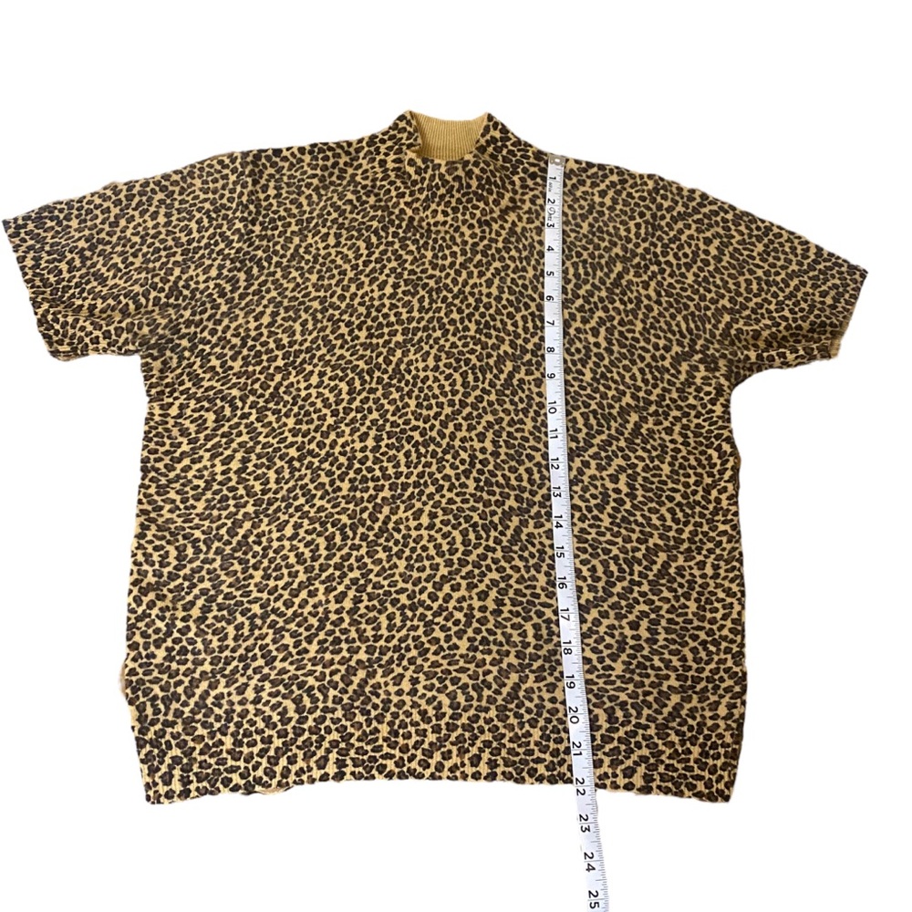 Vintage Nina Leonard Size Large Leopard short sleeve wool shirt mock neck - Picture 4 of 7